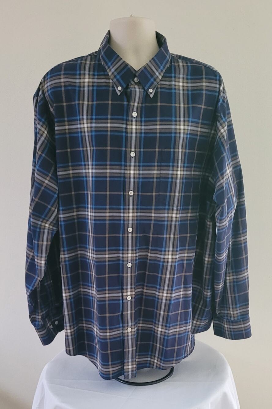 LANDS END Plaid No Iron Twill Traditional Fit Men's Shirt--Big/Tall 3XL